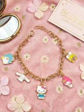 Kawaii Sanrio Character Charm Bracelet Gold Tone Hello Kitty Friend Jewelry